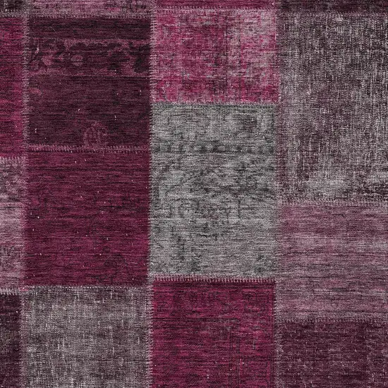 Merlot Burgundy And Gray Patchwork Washable Indoor Outdoor Area Rug Photo 5