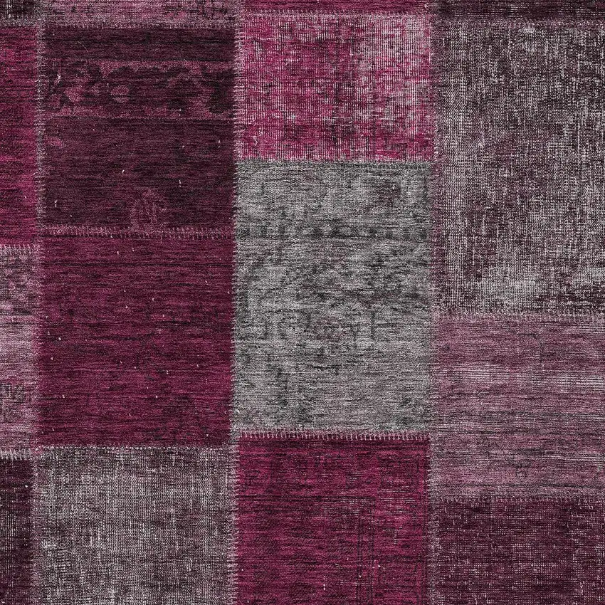 Merlot Burgundy And Gray Patchwork Washable Indoor Outdoor Area Rug Photo 5