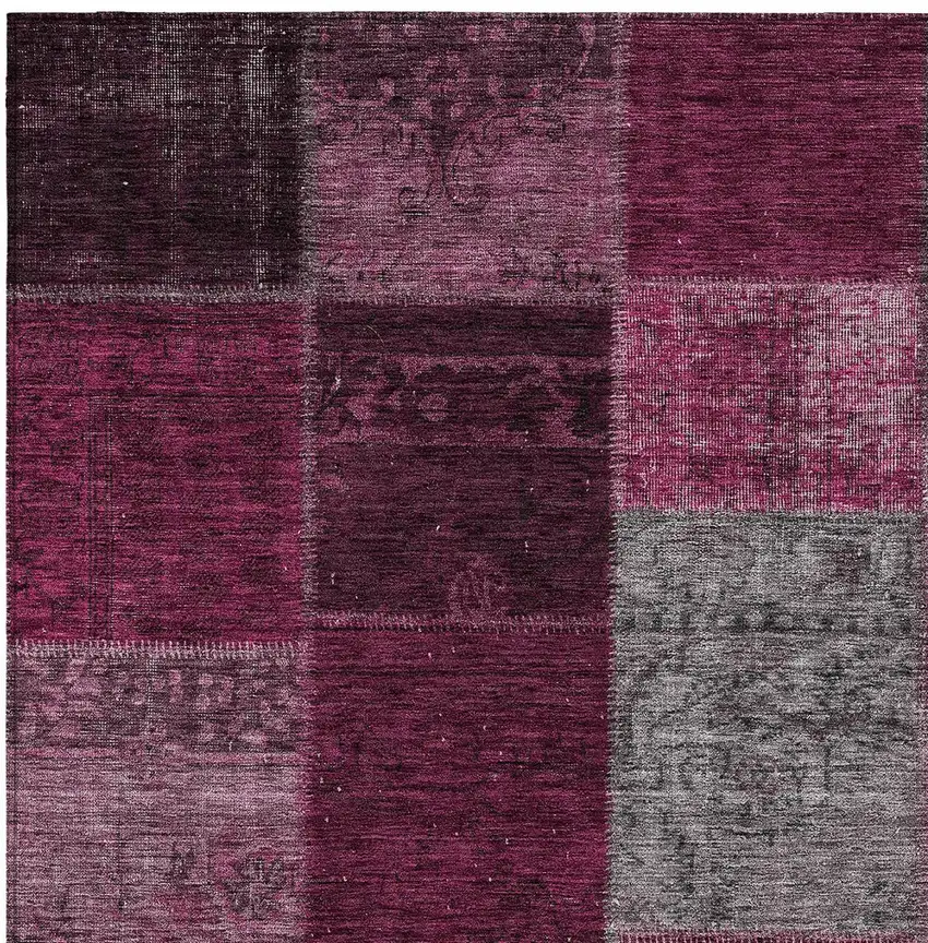 Merlot Burgundy And Gray Patchwork Washable Indoor Outdoor Area Rug Photo 5