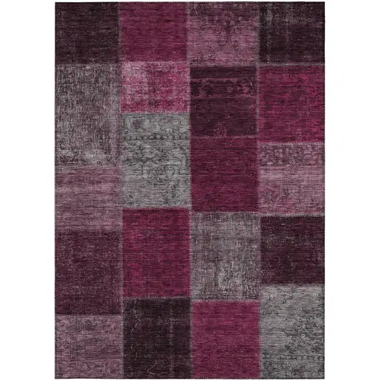 Merlot Burgundy And Gray Patchwork Washable Indoor Outdoor Area Rug Photo 6