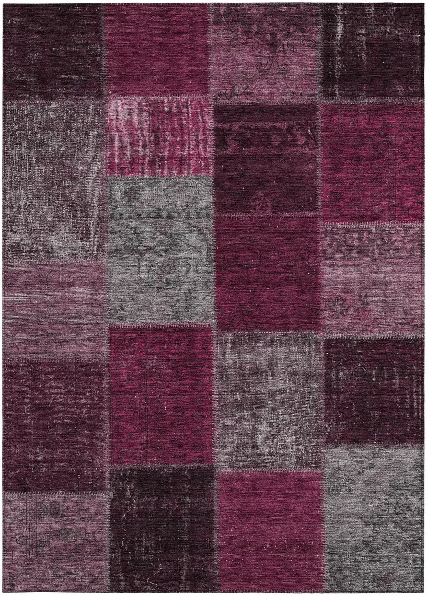 Merlot Burgundy And Gray Patchwork Washable Indoor Outdoor Area Rug Photo 6