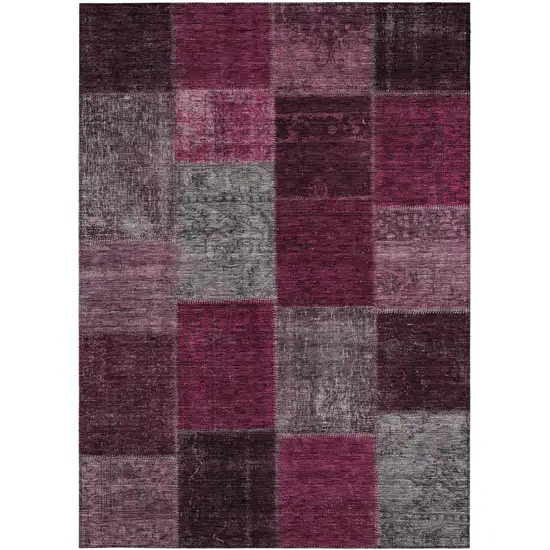 Merlot Burgundy And Gray Patchwork Washable Indoor Outdoor Area Rug Photo 6