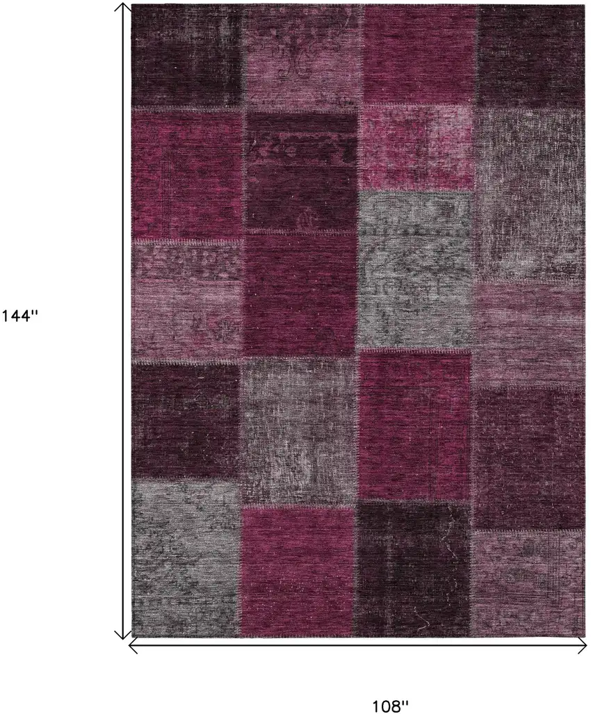 Merlot Burgundy And Gray Patchwork Washable Indoor Outdoor Area Rug Photo 3