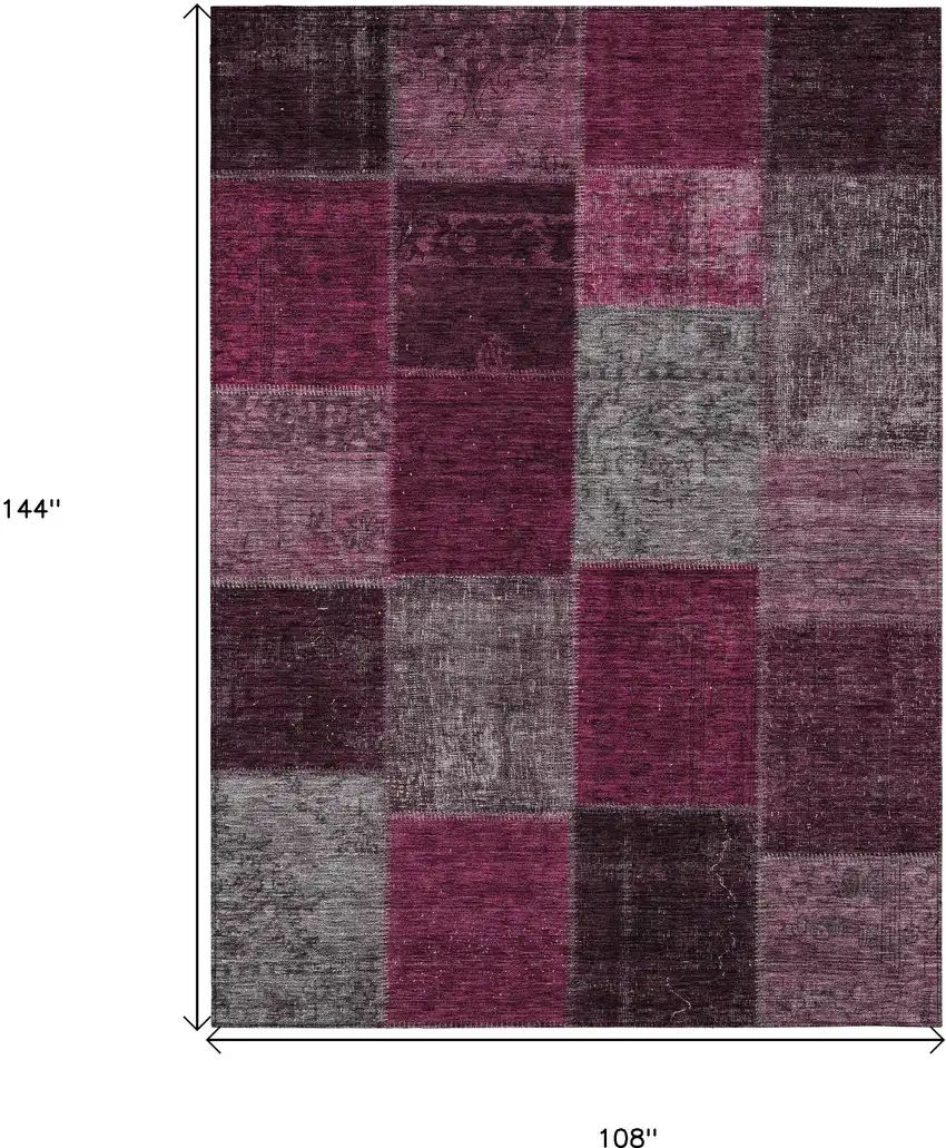 Merlot Burgundy And Gray Patchwork Washable Indoor Outdoor Area Rug Photo 3