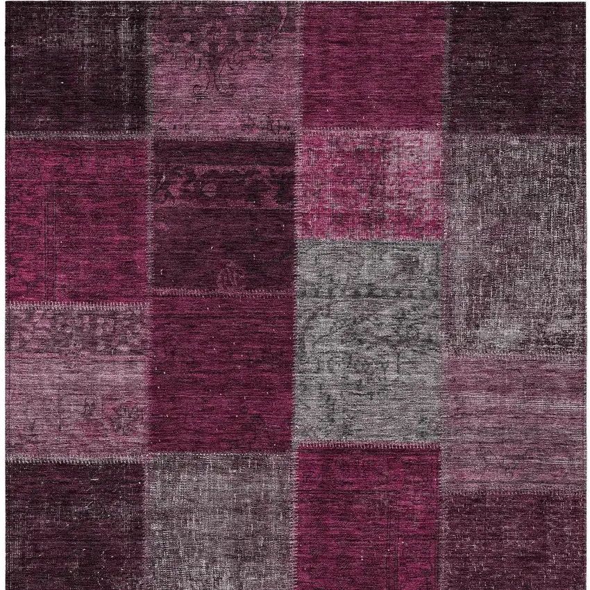 Merlot Burgundy And Gray Patchwork Washable Indoor Outdoor Area Rug Photo 5