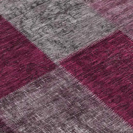 Merlot Burgundy And Gray Patchwork Washable Indoor Outdoor Area Rug Photo 7