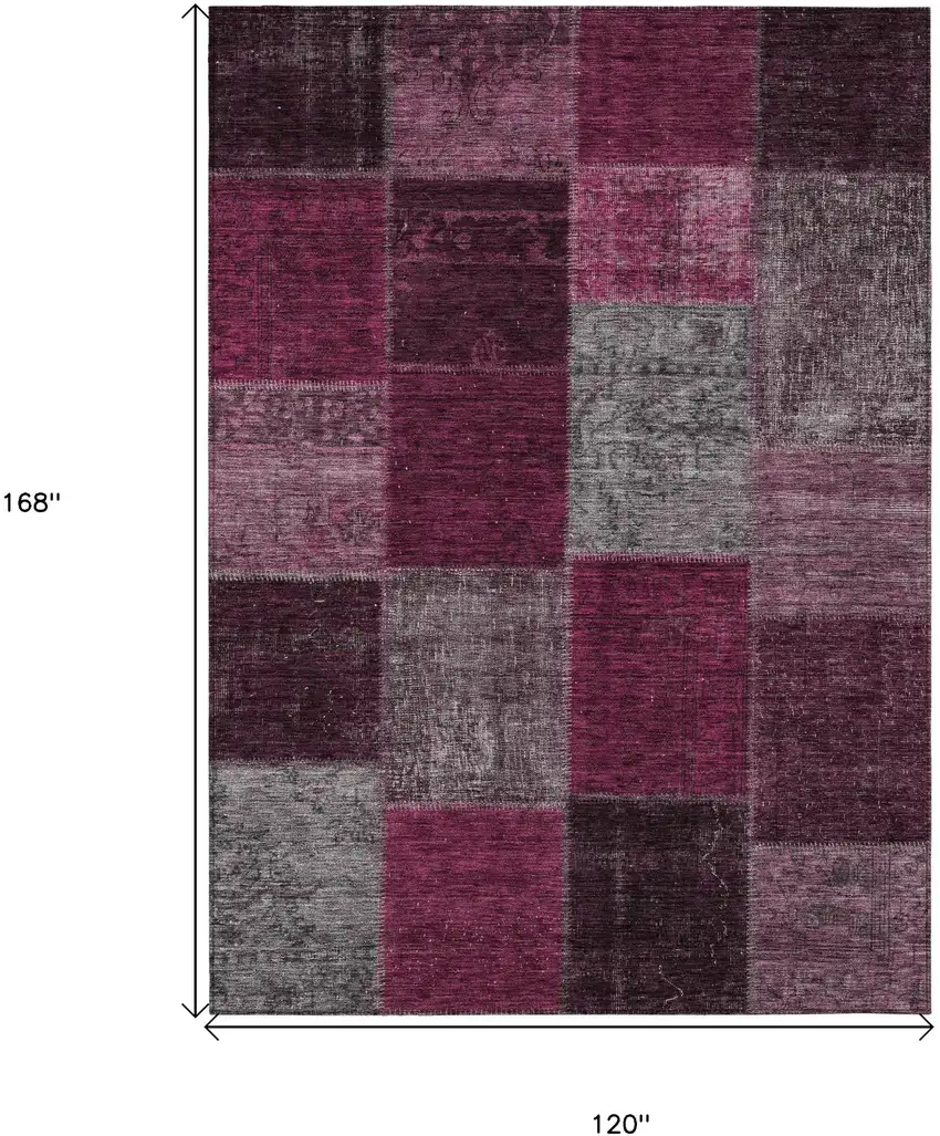 Merlot Burgundy And Gray Patchwork Washable Indoor Outdoor Area Rug Photo 3
