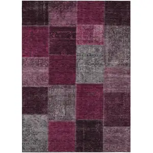 Photo of Merlot Burgundy And Gray Patchwork Washable Indoor Outdoor Area Rug