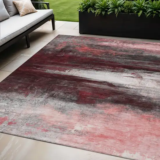 Merlot Charcoal And Ivory Abstract Washable Indoor Outdoor Area Rug Photo 2