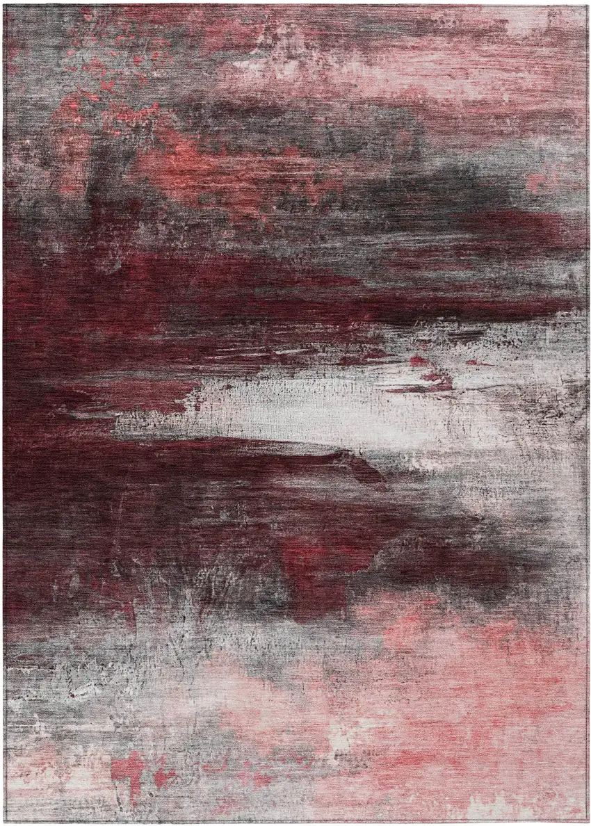 Merlot Charcoal And Ivory Abstract Washable Indoor Outdoor Area Rug Photo 8