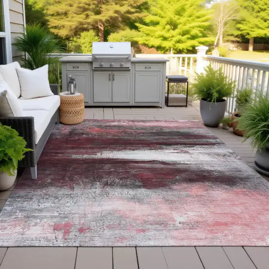Merlot Charcoal And Ivory Abstract Washable Indoor Outdoor Area Rug Photo 4