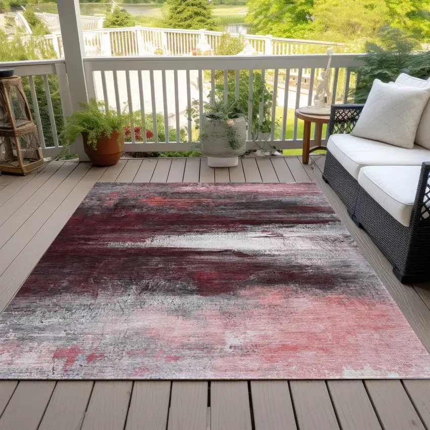 Merlot Charcoal And Ivory Abstract Washable Indoor Outdoor Area Rug Photo 7