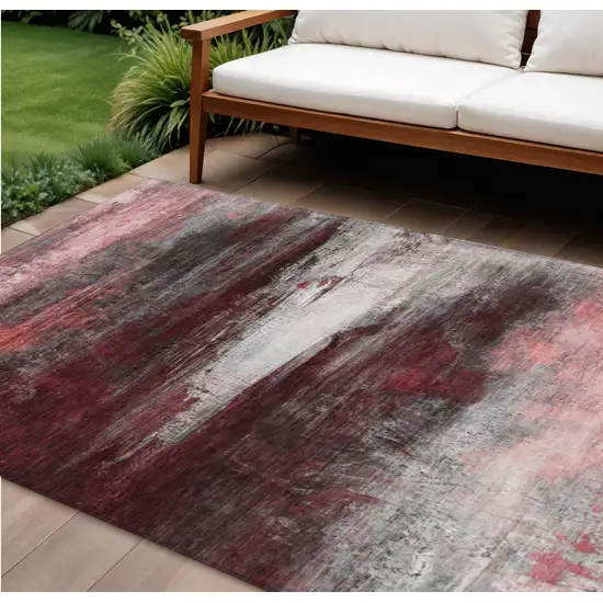 Merlot Charcoal And Ivory Abstract Washable Indoor Outdoor Area Rug Photo 2