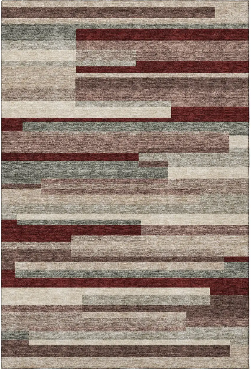 Merlot Gray And Beige Striped Washable Area Rug With UV Protection Photo 3