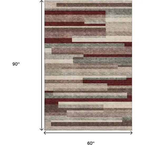 Merlot Gray And Beige Striped Washable Area Rug With UV Protection Photo 8