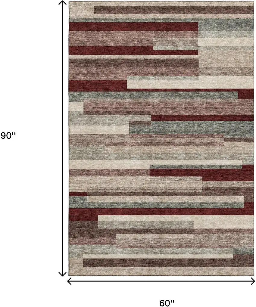 Merlot Gray And Beige Striped Washable Area Rug With UV Protection Photo 8