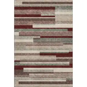 Photo of Merlot Gray And Beige Striped Washable Area Rug With UV Protection