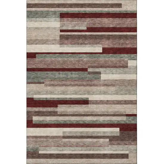 Merlot Gray And Beige Striped Washable Area Rug With UV Protection Photo 3