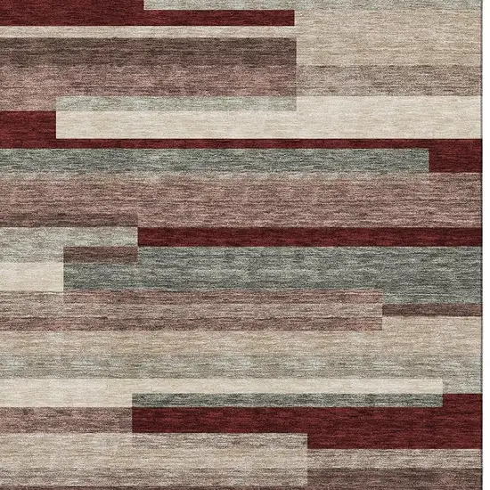 Merlot Gray And Beige Striped Washable Area Rug With UV Protection Photo 2
