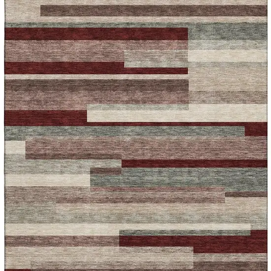 Merlot Gray And Beige Striped Washable Area Rug With UV Protection Photo 3