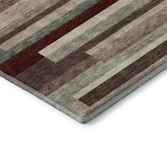 Merlot Gray And Beige Striped Washable Area Rug With UV Protection Photo 7