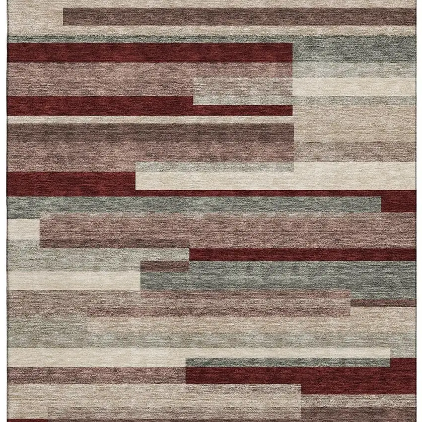 Merlot Gray And Beige Striped Washable Area Rug With UV Protection Photo 3
