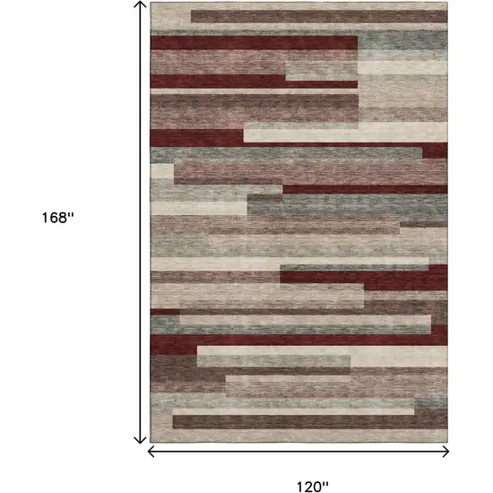 Merlot Gray And Beige Striped Washable Area Rug With UV Protection Photo 9