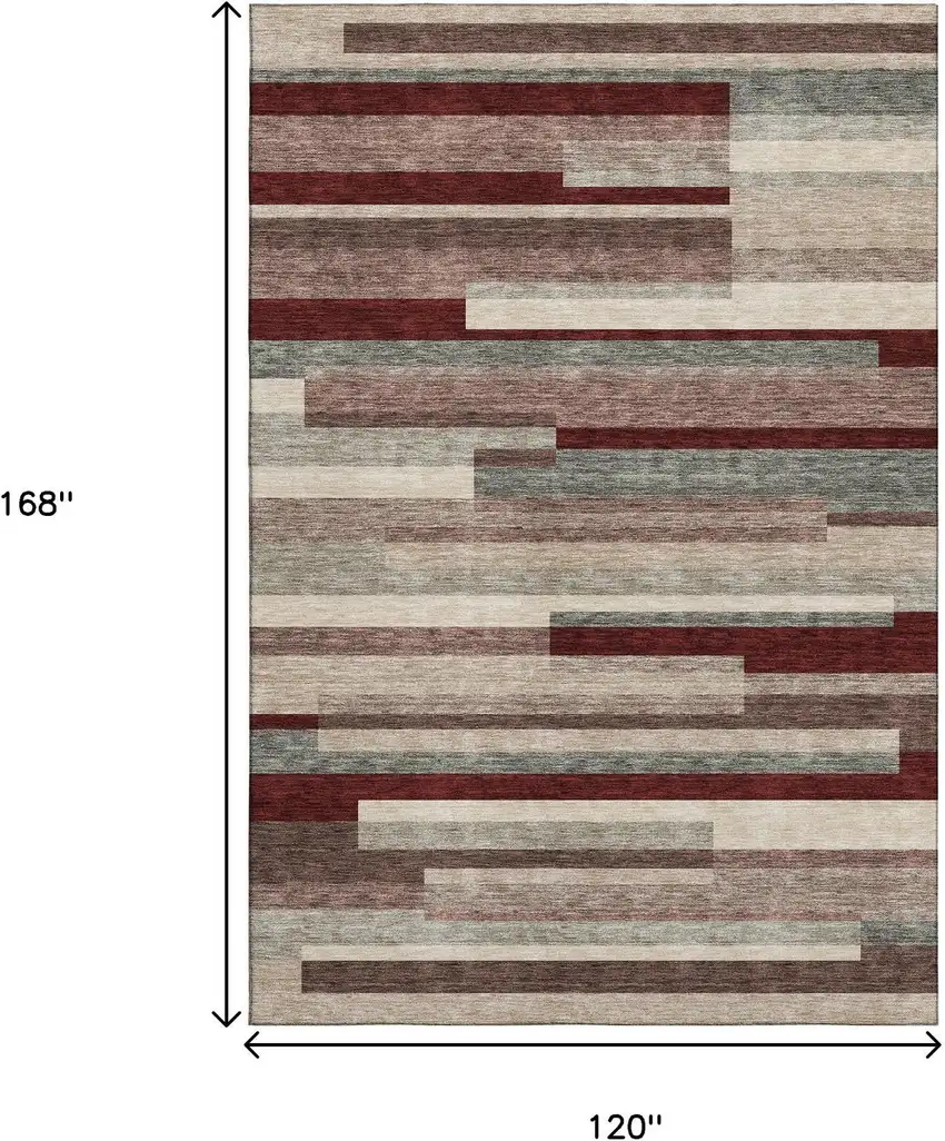 Merlot Gray And Beige Striped Washable Area Rug With UV Protection Photo 9