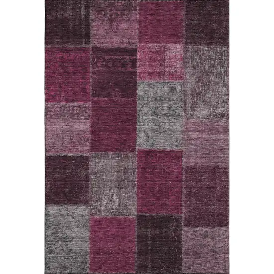 Merlot Gray And Burgundy Patchwork Washable Area Rug With UV Protection Photo 1