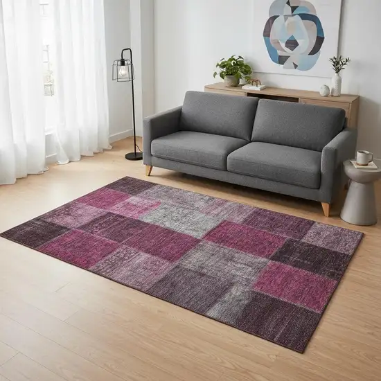 Merlot Gray And Burgundy Patchwork Washable Area Rug With UV Protection Photo 1