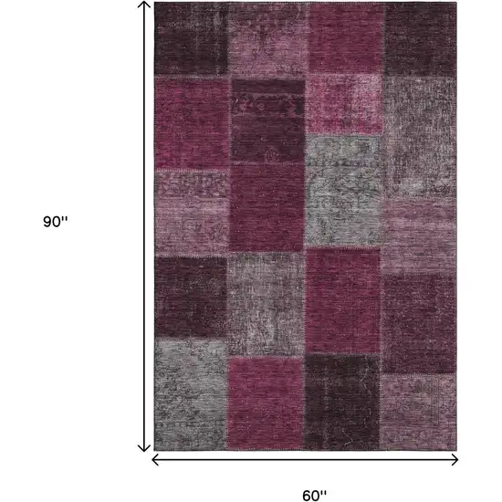 Merlot Gray And Burgundy Patchwork Washable Area Rug With UV Protection Photo 3