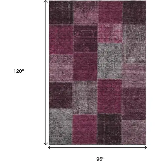Merlot Gray And Burgundy Patchwork Washable Area Rug With UV Protection Photo 3