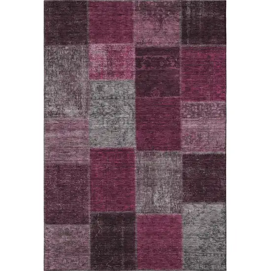 Merlot Gray And Burgundy Patchwork Washable Area Rug With UV Protection Photo 5