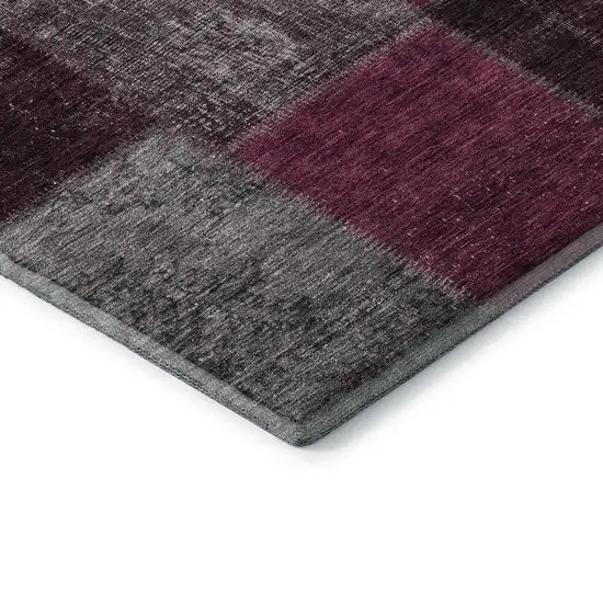 Merlot Gray And Burgundy Patchwork Washable Area Rug With UV Protection Photo 6