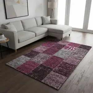 Photo of Merlot Gray And Burgundy Patchwork Washable Area Rug With UV Protection