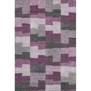 Photo of Merlot Gray And Ivory Geometric Washable Area Rug With UV Protection