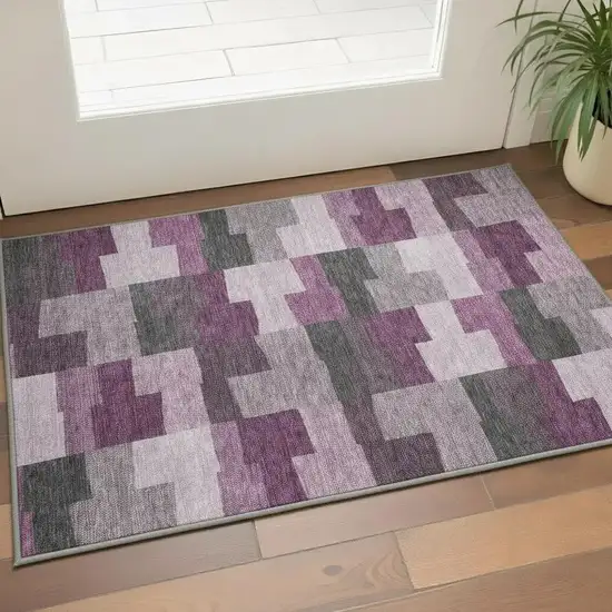 Merlot Gray And Ivory Geometric Washable Area Rug With UV Protection Photo 2