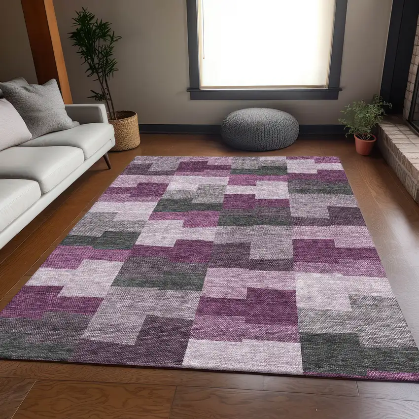 Merlot Gray And Ivory Geometric Washable Area Rug With UV Protection Photo 4