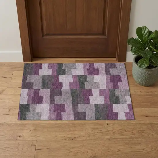 Merlot Gray And Ivory Geometric Washable Area Rug With UV Protection Photo 1