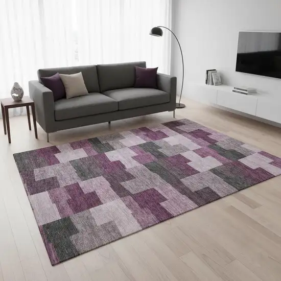 Merlot Gray And Ivory Geometric Washable Area Rug With UV Protection Photo 1