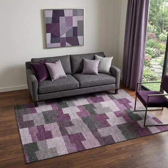 Merlot Gray And Ivory Geometric Washable Area Rug With UV Protection Photo 1