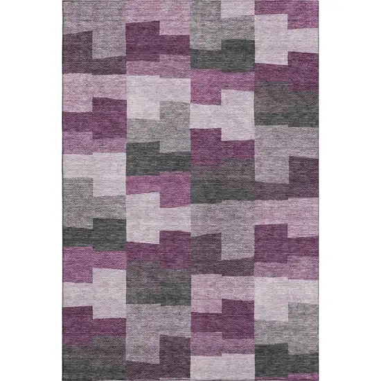 Merlot Gray And Ivory Geometric Washable Area Rug With UV Protection Photo 2