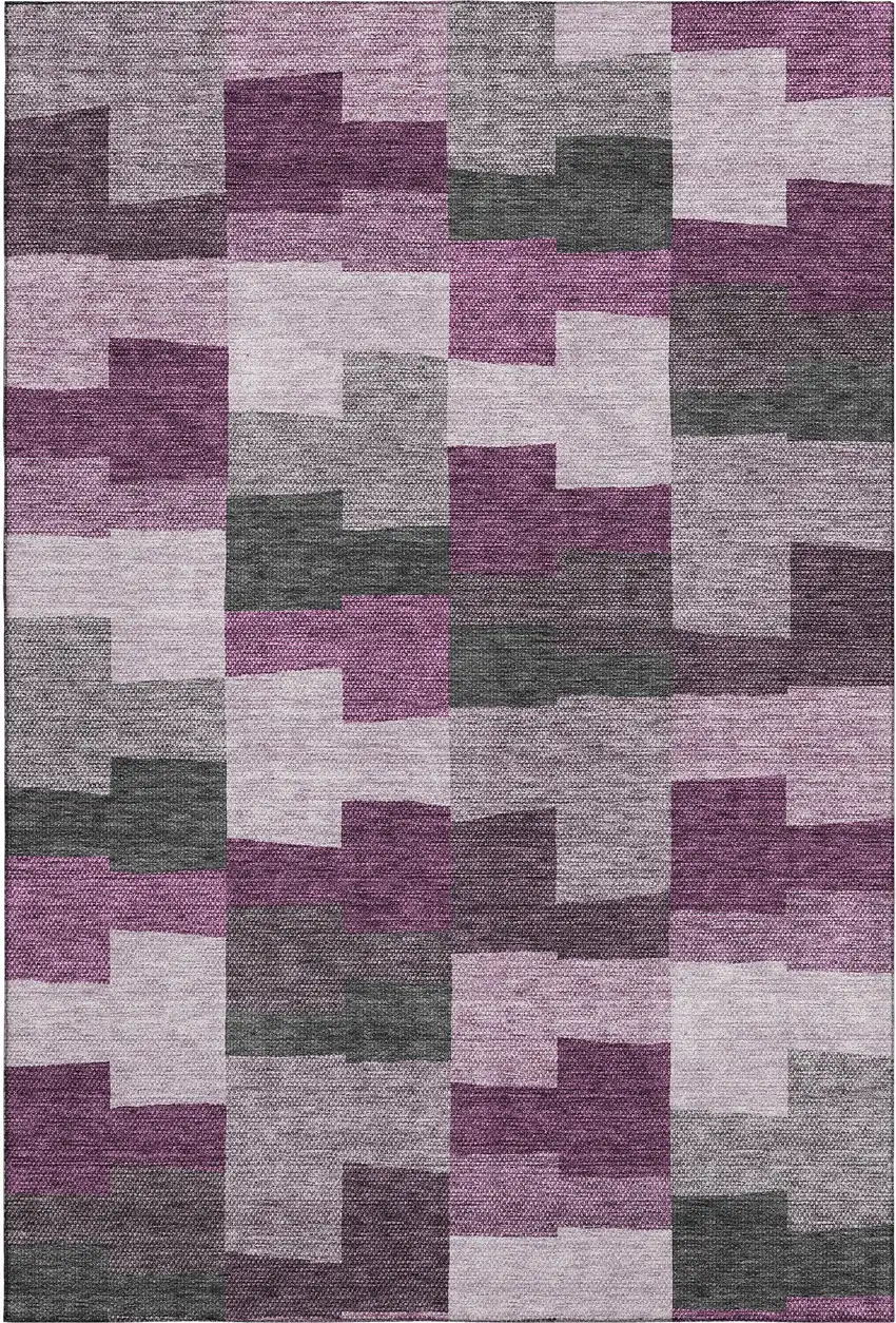 Merlot Gray And Ivory Geometric Washable Area Rug With UV Protection Photo 2