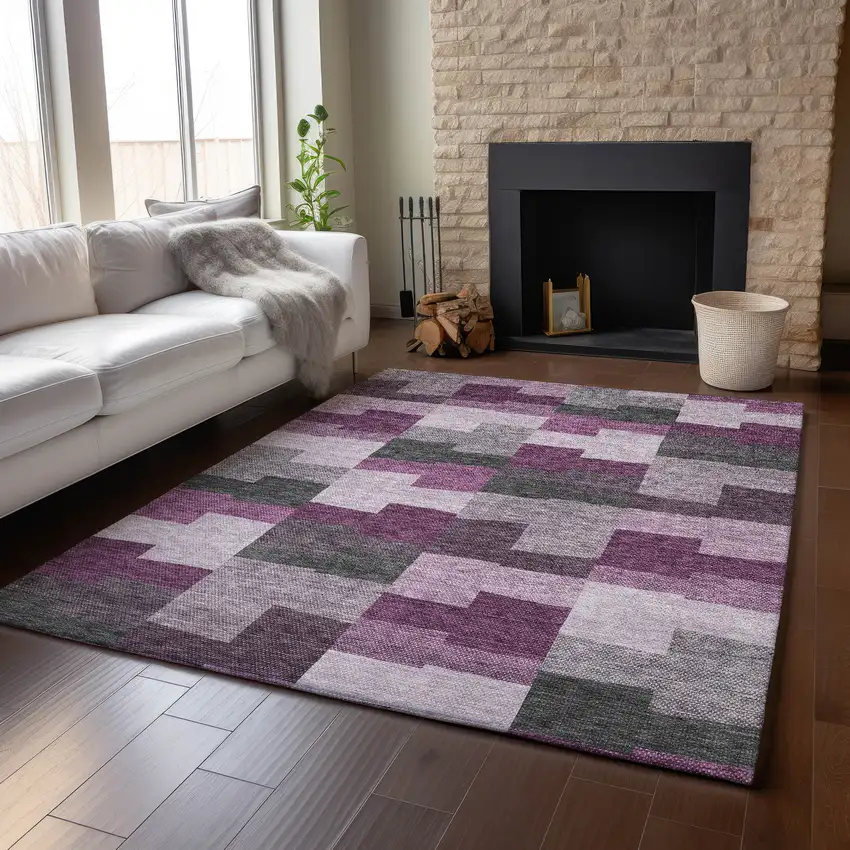 Merlot Gray And Ivory Geometric Washable Area Rug With UV Protection Photo 5