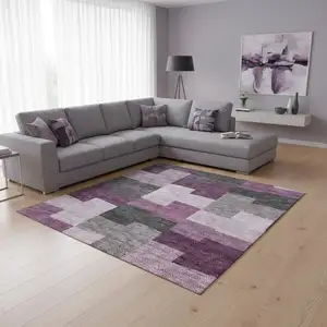Photo of Merlot Gray And Ivory Geometric Washable Area Rug With UV Protection