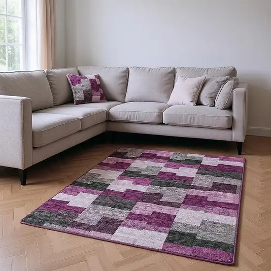 Merlot Gray And Ivory Geometric Washable Area Rug With UV Protection Photo 1