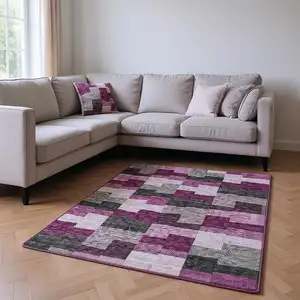 Photo of Merlot Gray And Ivory Geometric Washable Area Rug With UV Protection