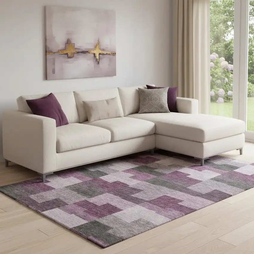 Merlot Gray And Ivory Geometric Washable Area Rug With UV Protection Photo 1