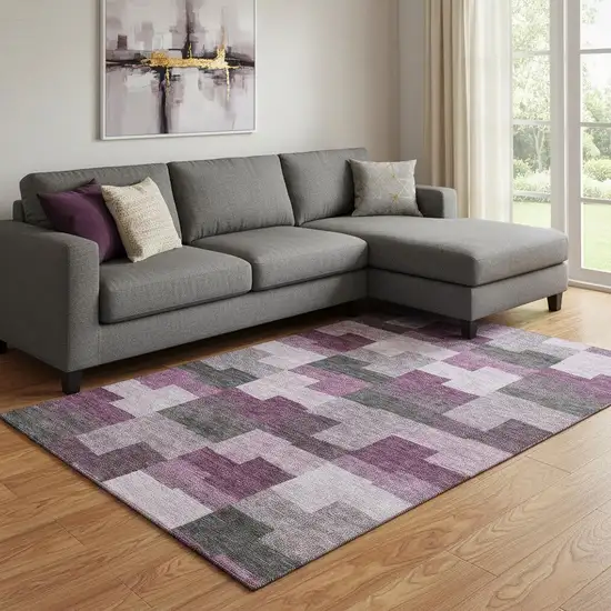 Merlot Gray And Ivory Geometric Washable Area Rug With UV Protection Photo 1