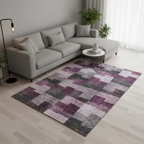 Merlot Gray And Ivory Geometric Washable Area Rug With UV Protection Photo 1